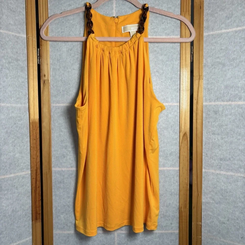 Michael Michael Kors Womens‎ Top Size M Yellow Tank Blouse Tortoise Chain Strap